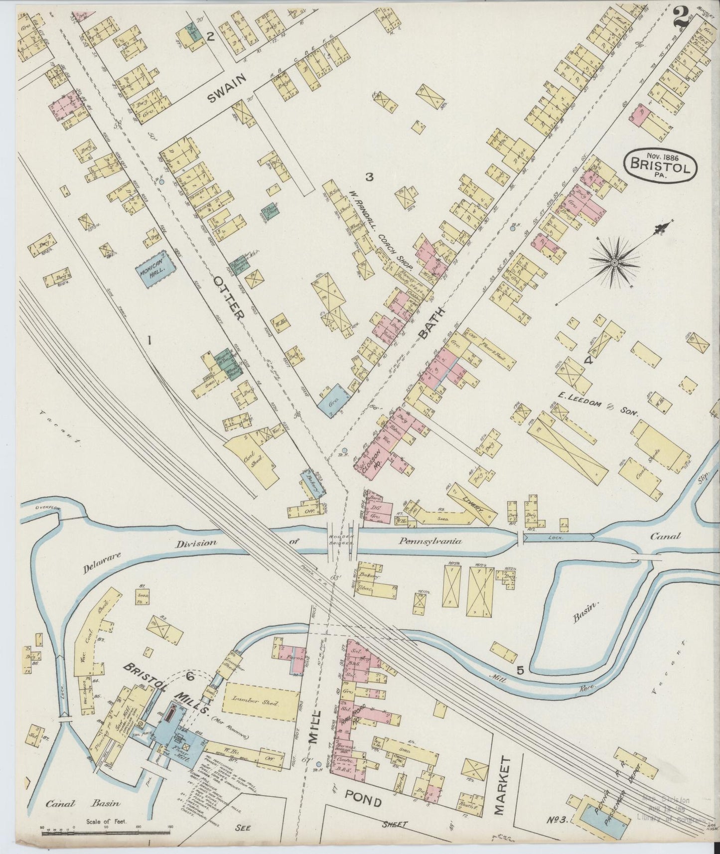 Sanborn Fire Insurance Map from Bristol, Bucks County, Pennsylvania (1886), Sheet #0002 - Historic Sanborn Fire Insurance Map Print, vintage old map wall art, antique decor, genealogy gift, Pennsylvania Pennsylvania map