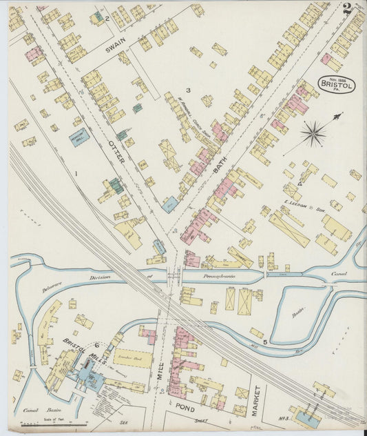 Sanborn Fire Insurance Map from Bristol, Bucks County, Pennsylvania (1886), Sheet #0002 - Historic Sanborn Fire Insurance Map Print, vintage old map wall art, antique decor, genealogy gift, Pennsylvania Pennsylvania map