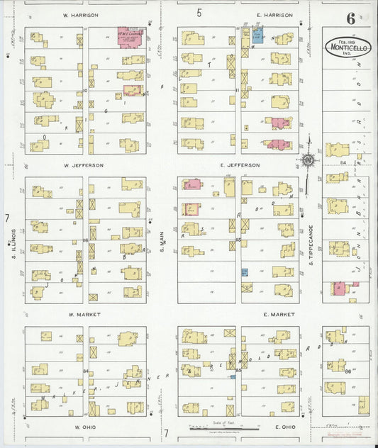Sanborn Fire Insurance Map from Monticello, White County, Indiana (1919), Sheet #0006 - Historic Sanborn Fire Insurance Map Print, vintage old map wall art, antique decor, genealogy gift, Indiana Indiana map