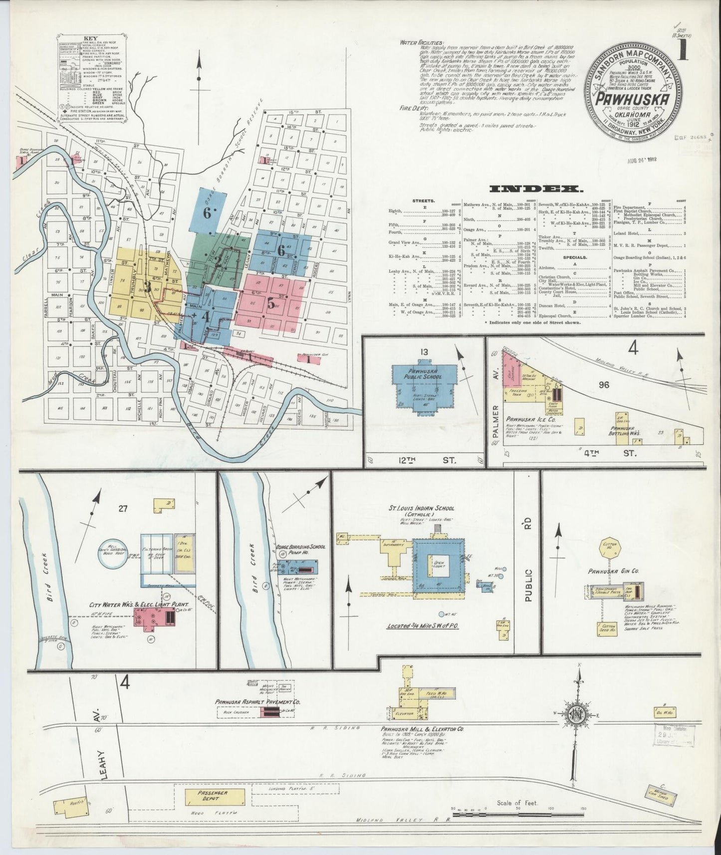 Sanborn Fire Insurance Map from Pawhuska, Osage County, Oklahoma (1912), Sheet #0001 - Complete Map Set gallery image, historic Sanborn map, vintage wall art, Oklahoma Oklahoma