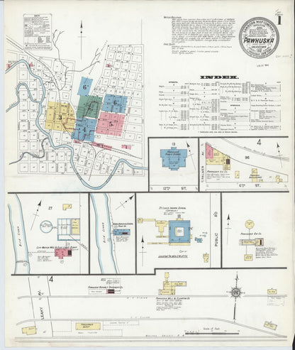 Sanborn Fire Insurance Map from Pawhuska, Osage County, Oklahoma (1912), Sheet #0001 - Complete Map Set gallery image, historic Sanborn map, vintage wall art, Oklahoma Oklahoma