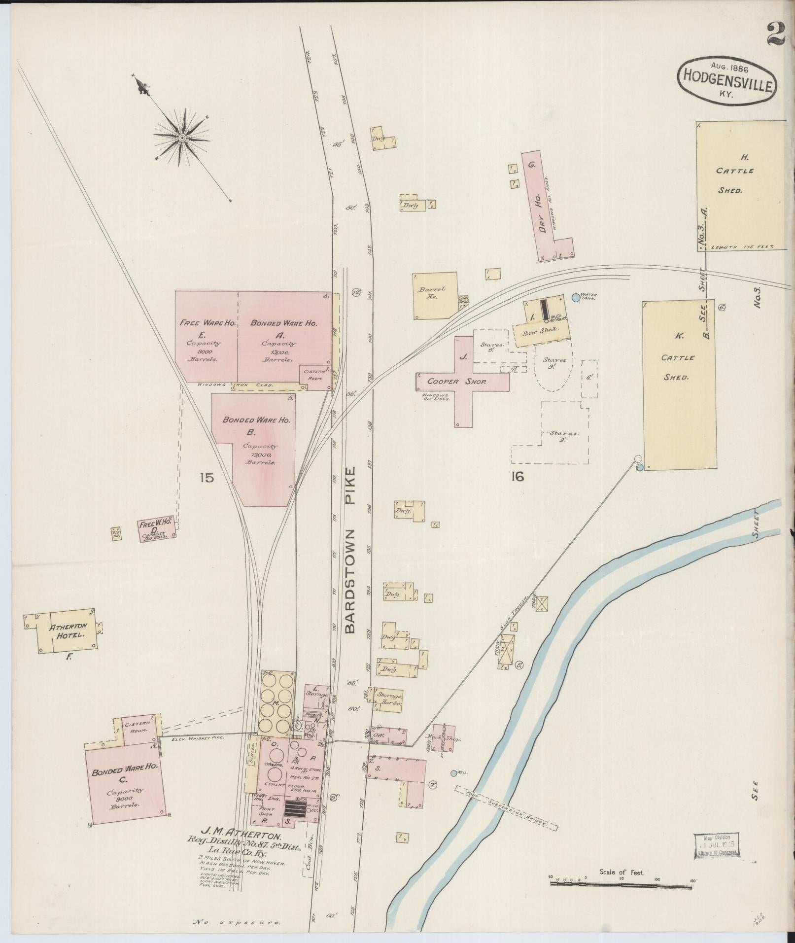 Sanborn Fire Insurance Map from Hodgenville, Larue County, Kentucky (1886), Sheet #0002 - Complete Map Set gallery image, historic Sanborn map, vintage wall art, Kentucky Kentucky