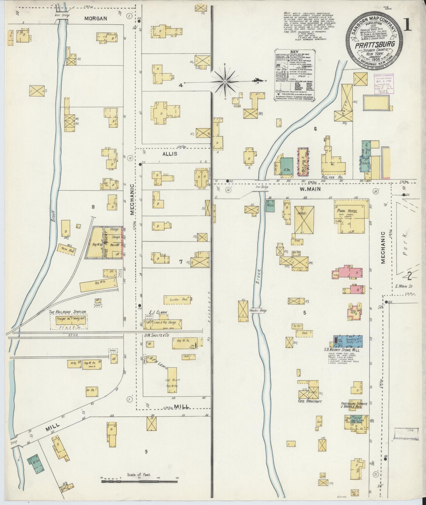 Sanborn Fire Insurance Map from Prattsburgh, Steuben County, New York (1906), Sheet #0001 - Complete Map Set gallery image, historic Sanborn map, vintage wall art, New York New York