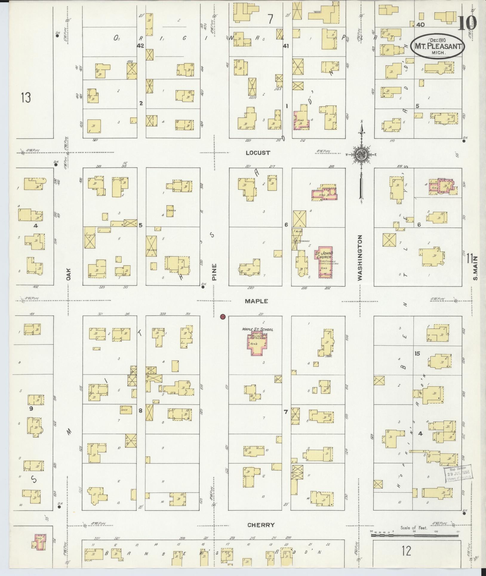 Sanborn Fire Insurance Map from Mount Pleasant, Isabella County, Michigan (1910), Sheet #0010 - Complete Map Set gallery image, historic Sanborn map, vintage wall art, Michigan Michigan