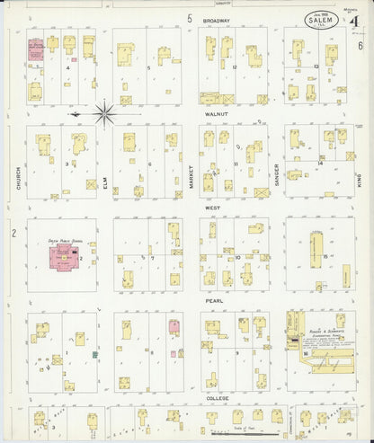 Sanborn Fire Insurance Map from Salem, Marion County, Illinois (1908), Sheet #0004 - Historic Sanborn Fire Insurance Map Print, vintage old map wall art, antique decor, genealogy gift, Illinois Illinois map