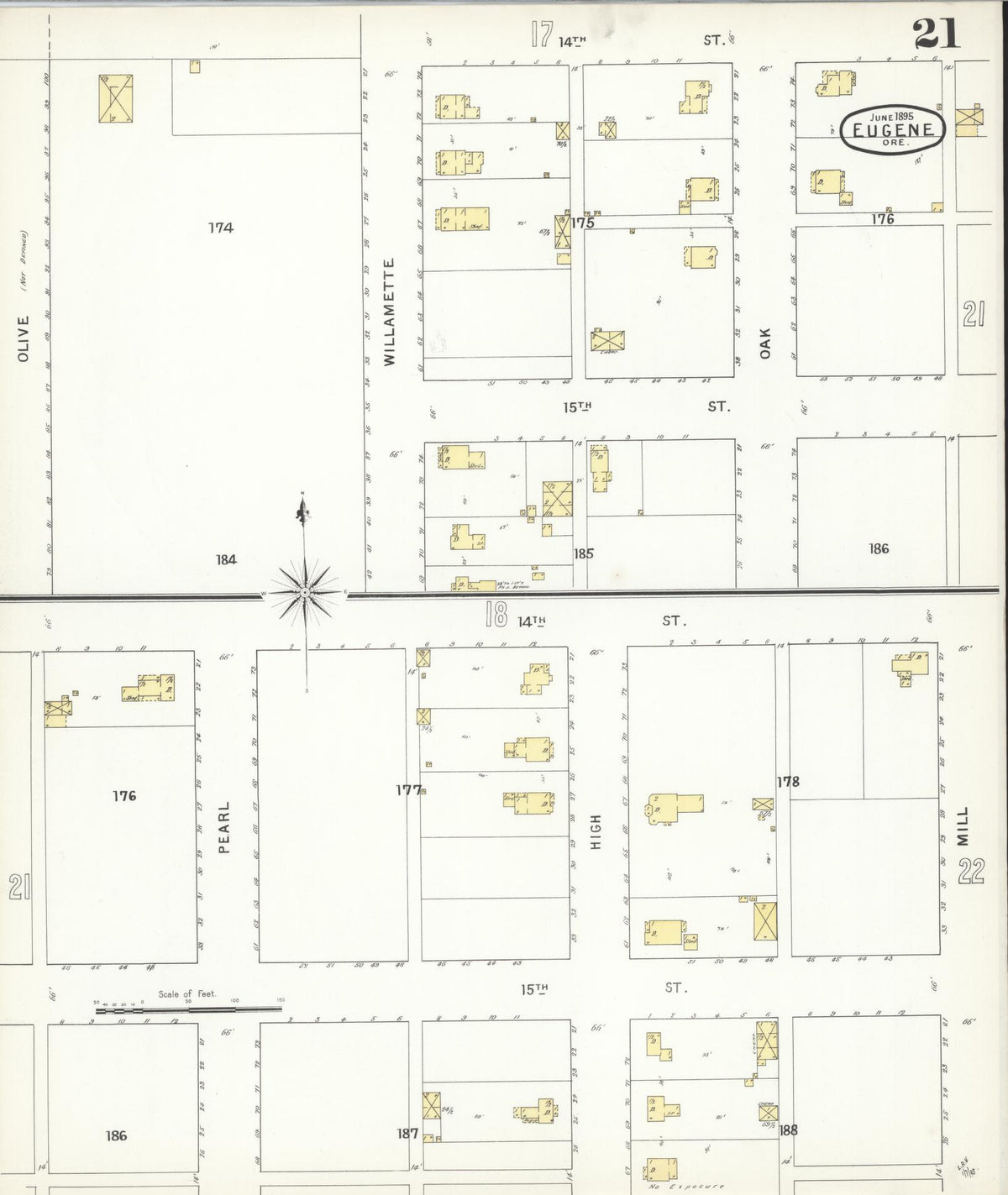 Sanborn Fire Insurance Map from Eugene, Lane County, Oregon (1896), Sheet #0021 - Historic Sanborn Fire Insurance Map Print, vintage old map wall art, antique decor, genealogy gift, Oregon Oregon map