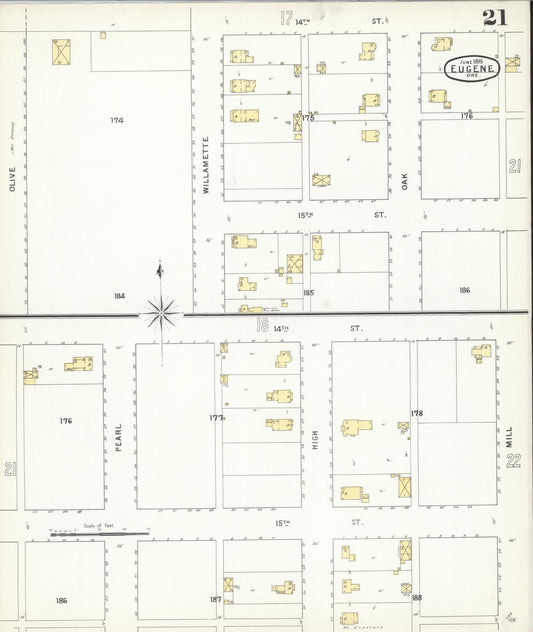 Sanborn Fire Insurance Map from Eugene, Lane County, Oregon (1896), Sheet #0021 - Historic Sanborn Fire Insurance Map Print, vintage old map wall art, antique decor, genealogy gift, Oregon Oregon map