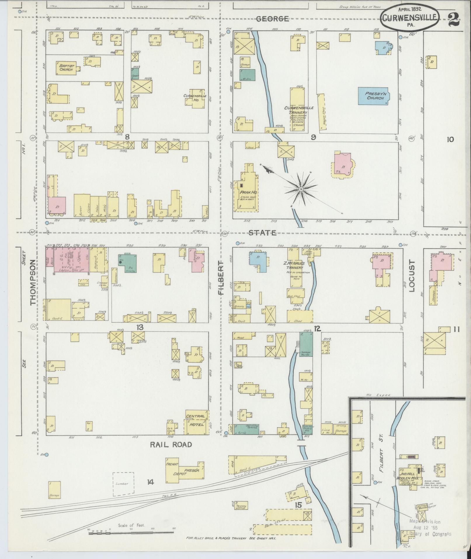 Sanborn Fire Insurance Map from Curwensville, Clearfield County, Pennsylvania (1892), Sheet #0002 - Historic Sanborn Fire Insurance Map Print, vintage old map wall art, antique decor, genealogy gift, Pennsylvania Pennsylvania map