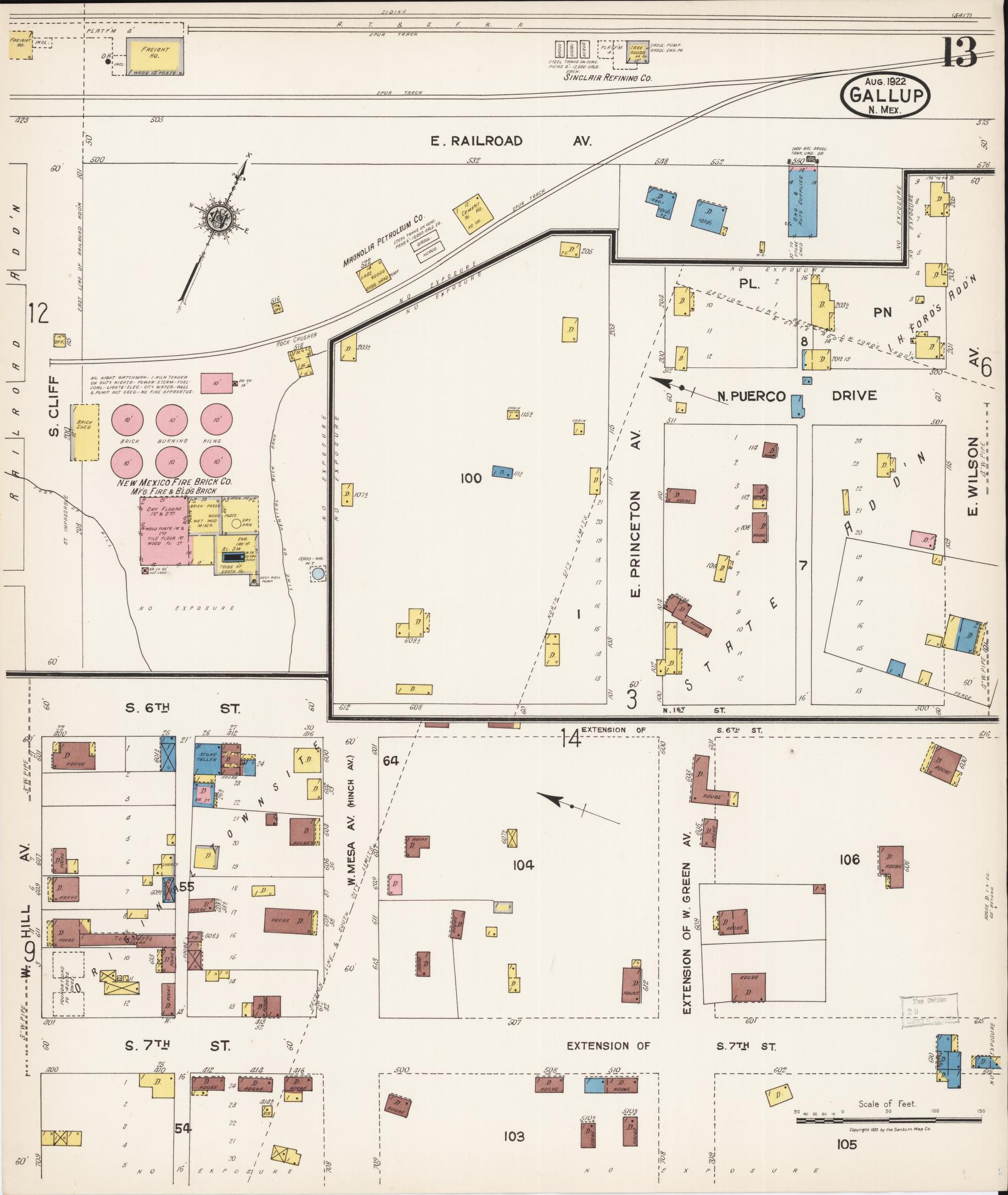 Sanborn Fire Insurance Map from Gallup, Mckinley County, New Mexico (1922), Sheet #0013 - Complete Map Set gallery image, historic Sanborn map, vintage wall art, New Mexico New Mexico