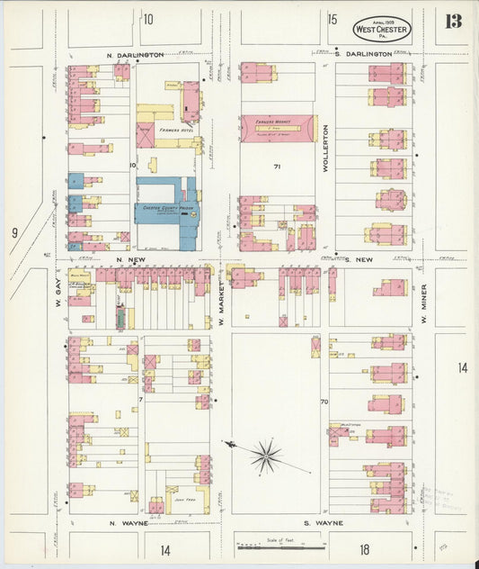 Sanborn Fire Insurance Map from West Chester, Chester County, Pennsylvania (1909), Sheet #0013 - Historic Sanborn Fire Insurance Map Print, vintage old map wall art, antique decor, genealogy gift, Pennsylvania Pennsylvania map