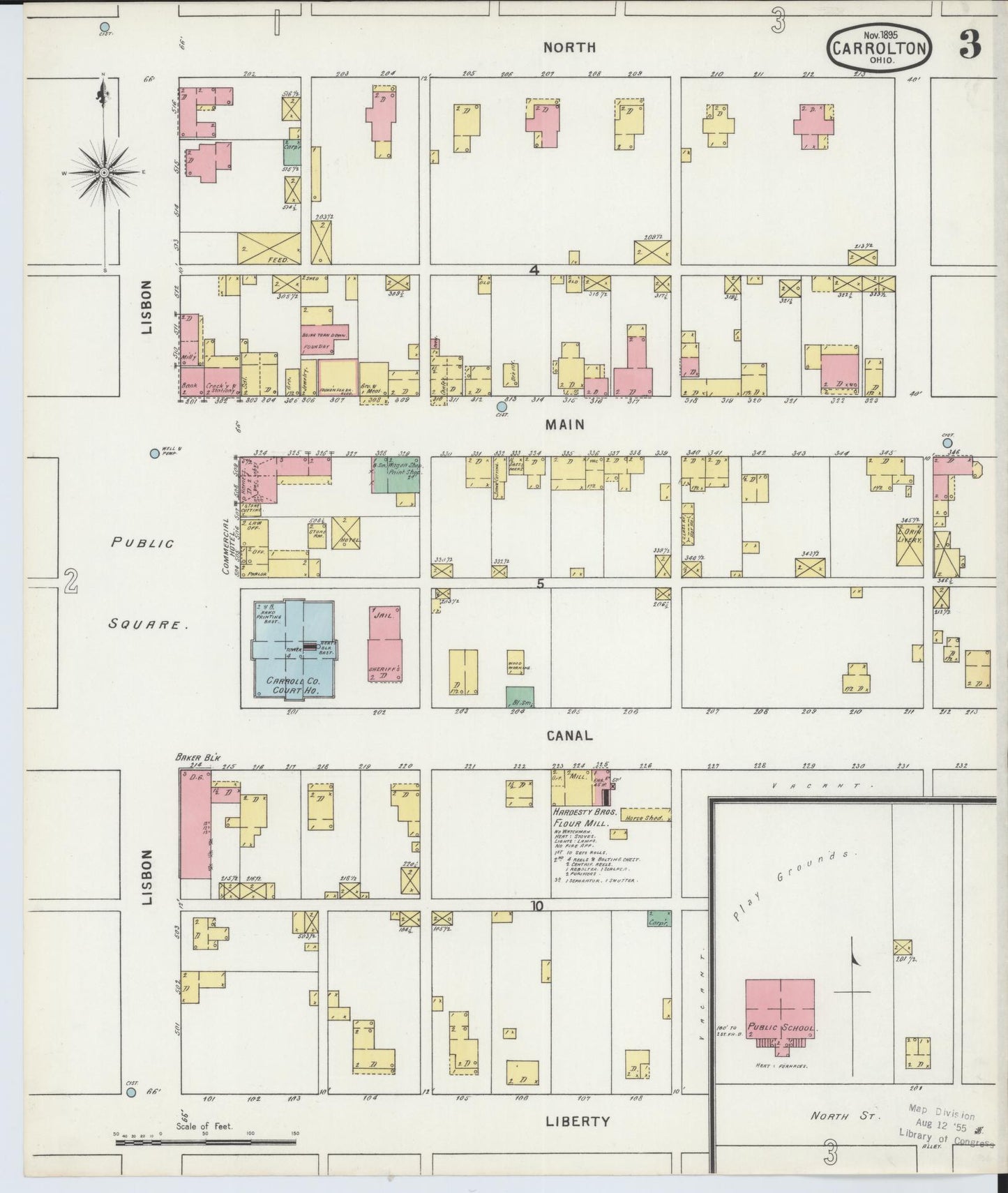 Sanborn Fire Insurance Map from Carrollton, Carroll County, Ohio (1895), Sheet #0003 - Historic Sanborn Fire Insurance Map Print, vintage old map wall art, antique decor, genealogy gift, Ohio Ohio map