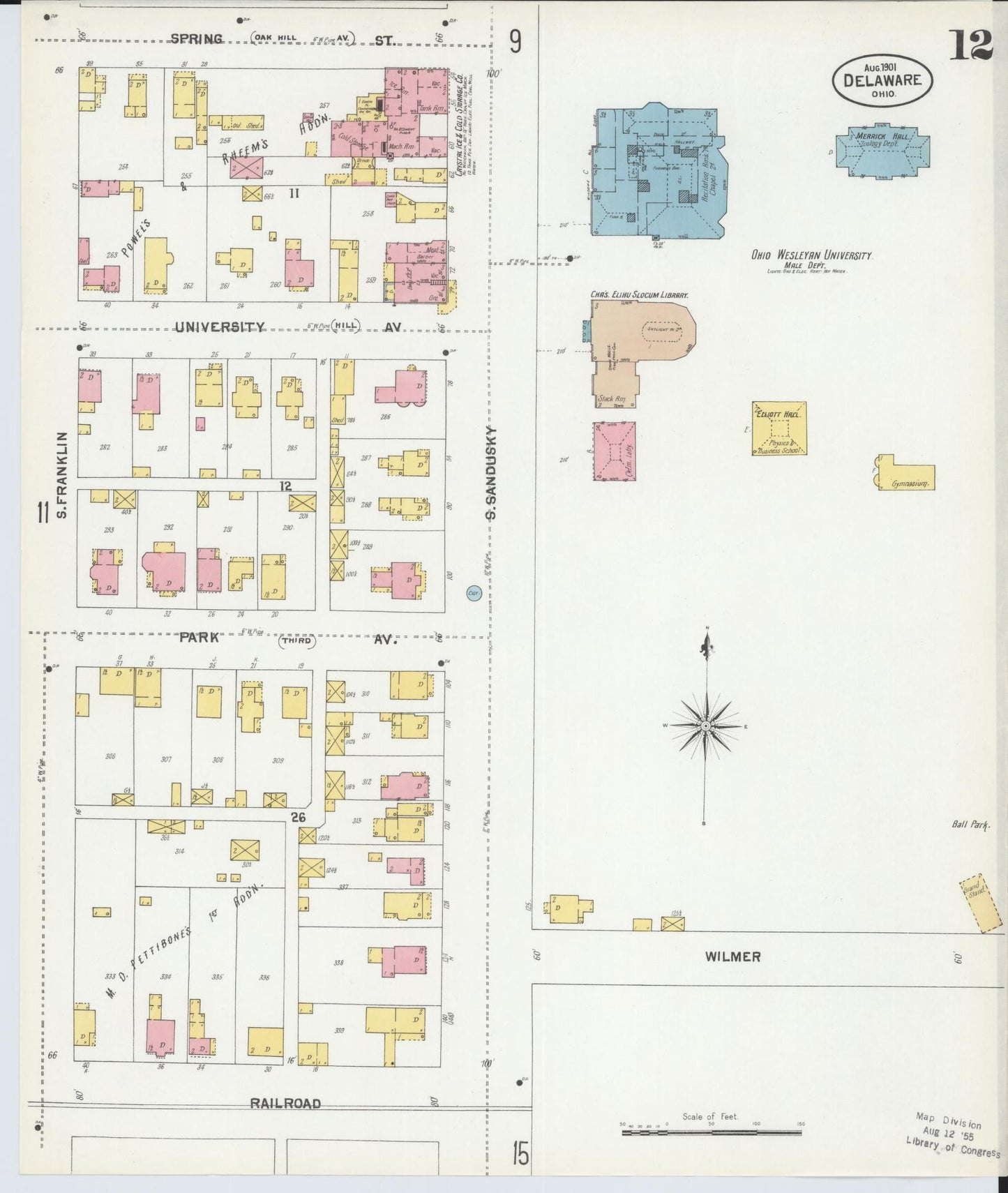 Sanborn Fire Insurance Map from Delaware, Delaware County, Ohio (1901), Sheet #0012 - Historic Sanborn Fire Insurance Map Print, vintage old map wall art, antique decor, genealogy gift, Sanborn Fire Insurance Map from Delaware Delaware map