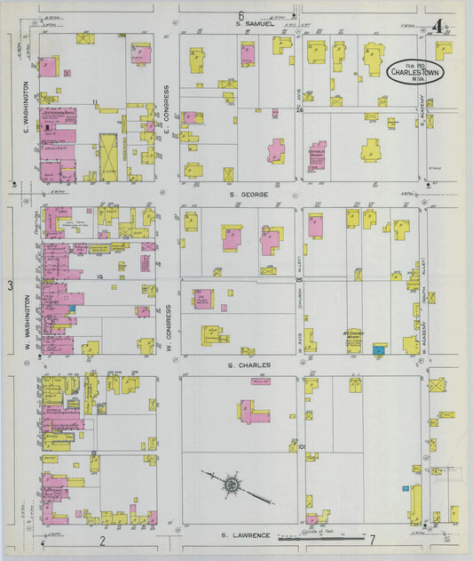 Sanborn Fire Insurance Map from Charles Town, Jefferson County, West Virginia (1913), Sheet #0004 - Historic Sanborn Fire Insurance Map Print, vintage old map wall art, antique decor, genealogy gift, West Virginia West Virginia map