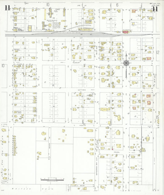 Sanborn Fire Insurance Map from Bay City, Matagorda County, Texas (1942), Sheet #0011 - Historic Sanborn Fire Insurance Map Print, vintage old map wall art, antique decor, genealogy gift, Texas Texas map