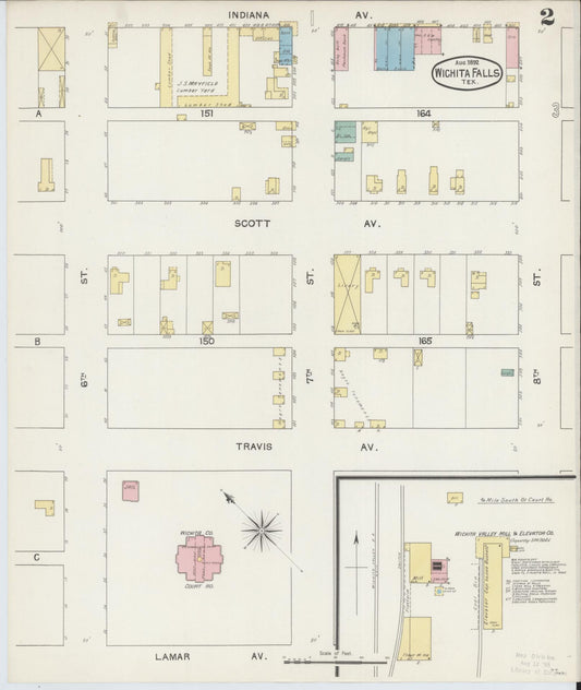 Sanborn Fire Insurance Map from Wichita Falls, Wichita County, Texas (1892), Sheet #0002 - Historic Sanborn Fire Insurance Map Print, vintage old map wall art, antique decor, genealogy gift, Texas Texas map