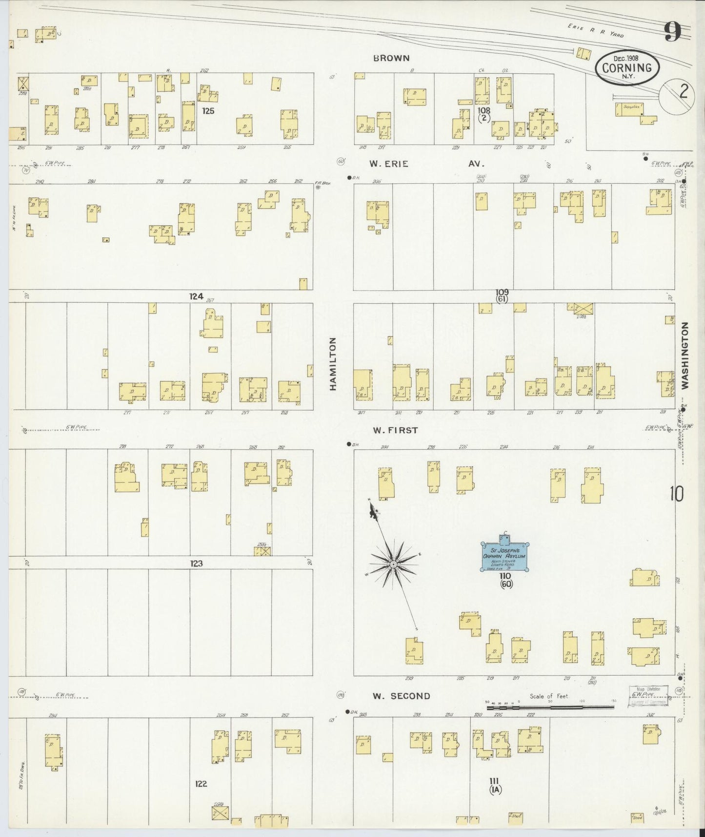 Sanborn Fire Insurance Map from Corning, Steuben County, New York (1908), Sheet #0009 - Complete Map Set gallery image, historic Sanborn map, vintage wall art, New York New York