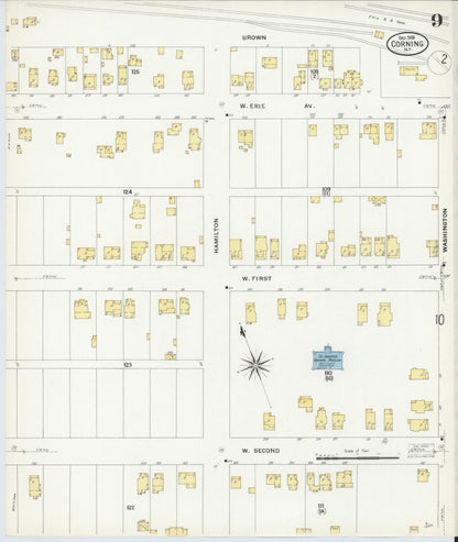 Sanborn Fire Insurance Map from Corning, Steuben County, New York (1908), Sheet #0009 - Complete Map Set gallery image, historic Sanborn map, vintage wall art, New York New York