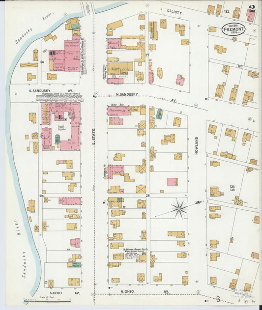 Sanborn Fire Insurance Map from Fremont, Sandusky County, Ohio (1899), Sheet #0002 - Historic Sanborn Fire Insurance Map Print, vintage old map wall art, antique decor, genealogy gift, Ohio Ohio map