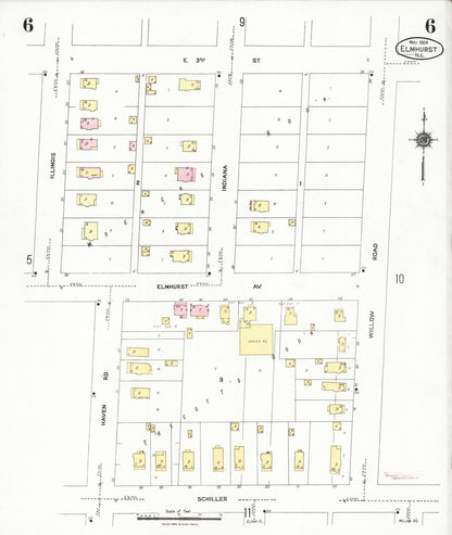Sanborn Fire Insurance Map from Elmhurst, Du Page County, Illinois (1924), Sheet #0006 - Complete Map Set gallery image, historic Sanborn map, vintage wall art, Illinois Illinois