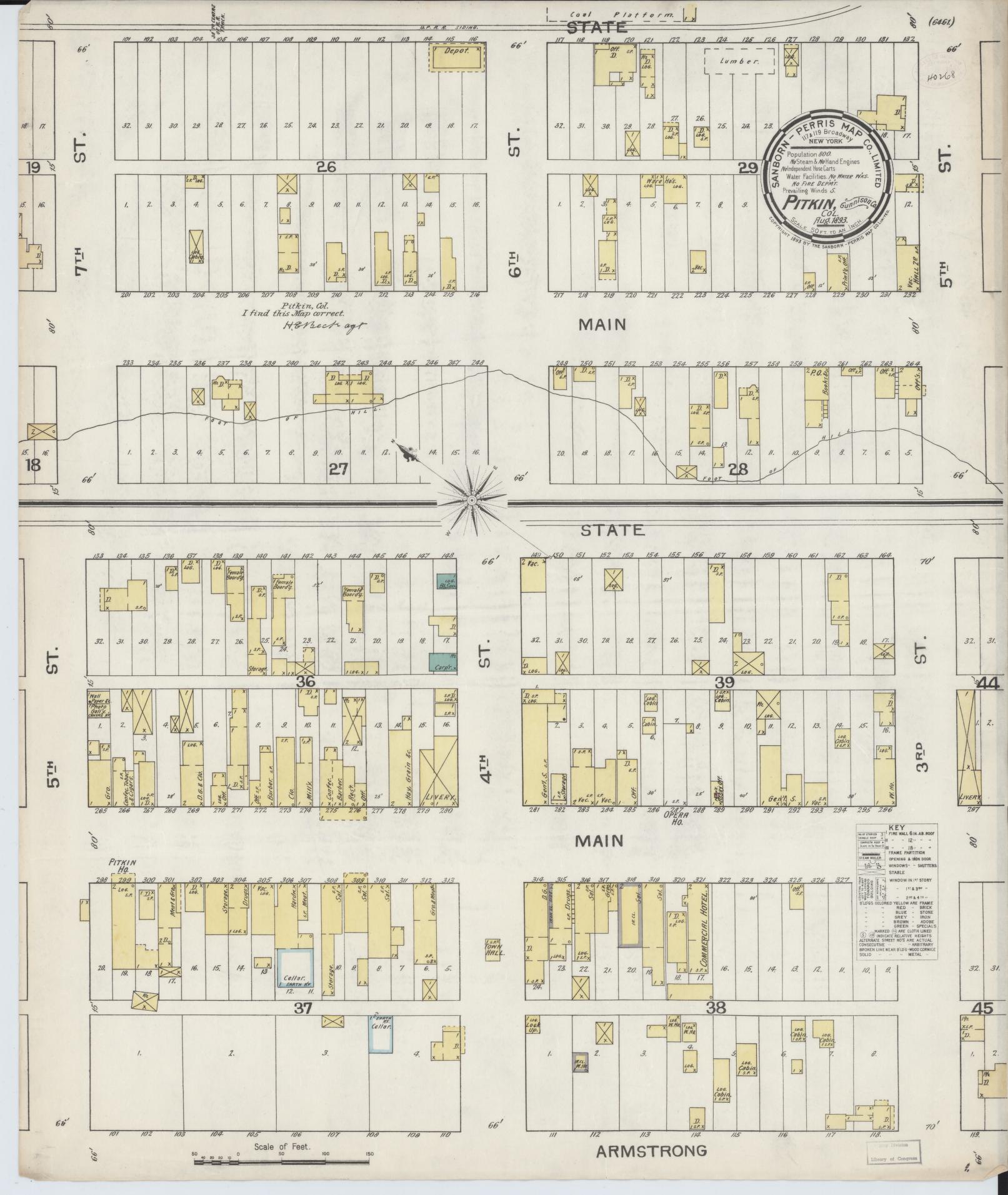 Sanborn Fire Insurance Map from Pitkin, Gunnison County, Colorado (1893), Sheet #0001 - Historic Sanborn Fire Insurance Map Print, vintage old map wall art, antique decor, genealogy gift, Colorado Colorado map