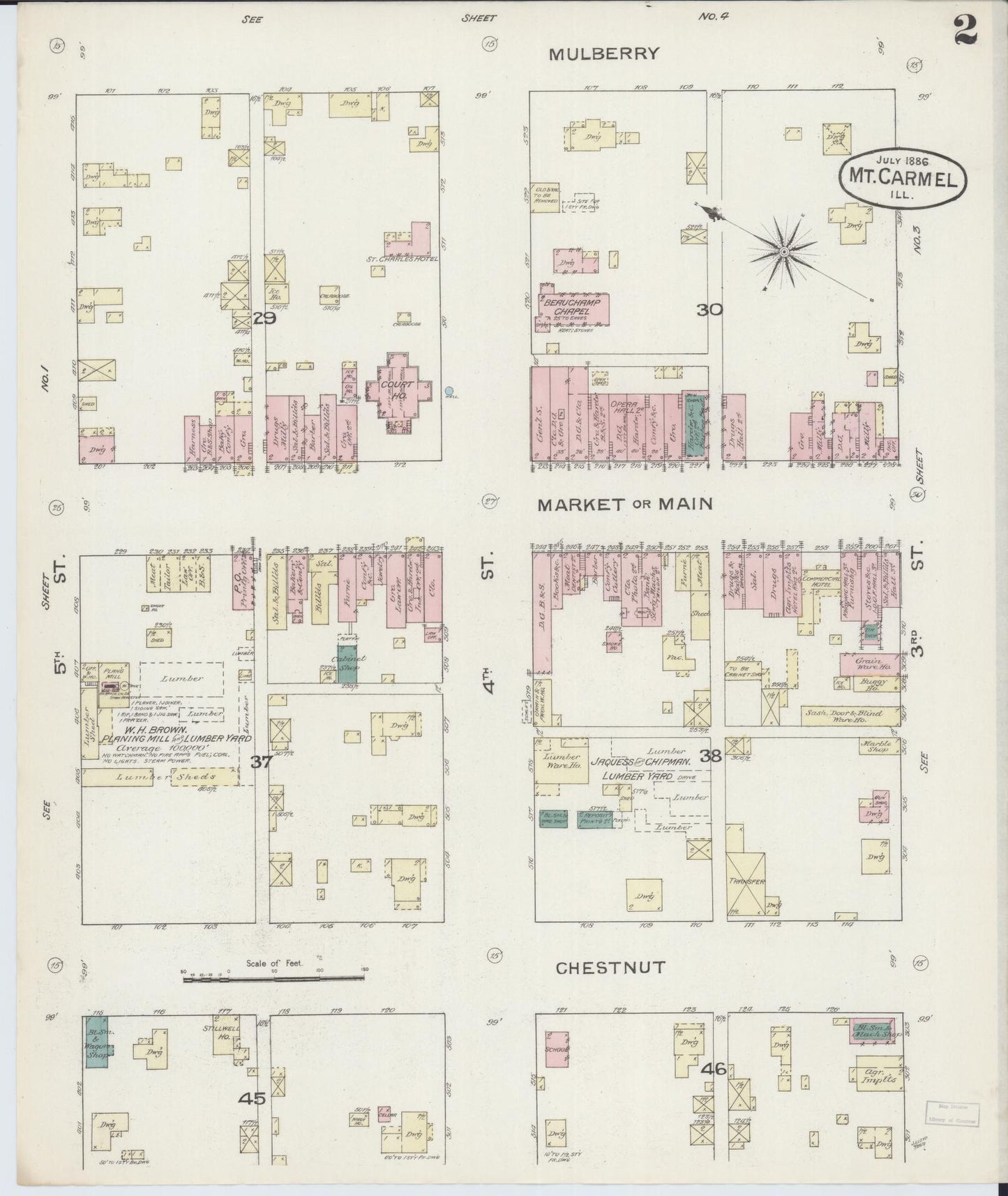 Sanborn Fire Insurance Map from Mount Carmel, Wabash County, Illinois (1886), Sheet #0002 - Complete Map Set gallery image, historic Sanborn map, vintage wall art, Illinois Illinois