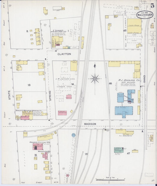 Sanborn Fire Insurance Map from Waukegan, Lake County, Illinois (1892), Sheet #0005 - Historic Sanborn Fire Insurance Map Print, vintage old map wall art, antique decor, genealogy gift, Illinois Illinois map