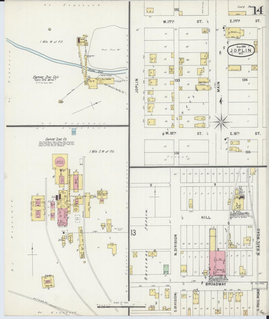 Sanborn Fire Insurance Map from Joplin, Jasper County, Missouri (1896), Sheet #0014 - Historic Sanborn Fire Insurance Map Print, vintage old map wall art, antique decor, genealogy gift, Missouri Missouri map