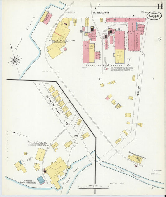 Sanborn Fire Insurance Map from Salem, Salem County, New Jersey (1909), Sheet #0011 - Historic Sanborn Fire Insurance Map Print, vintage old map wall art, antique decor, genealogy gift, New Jersey New Jersey map