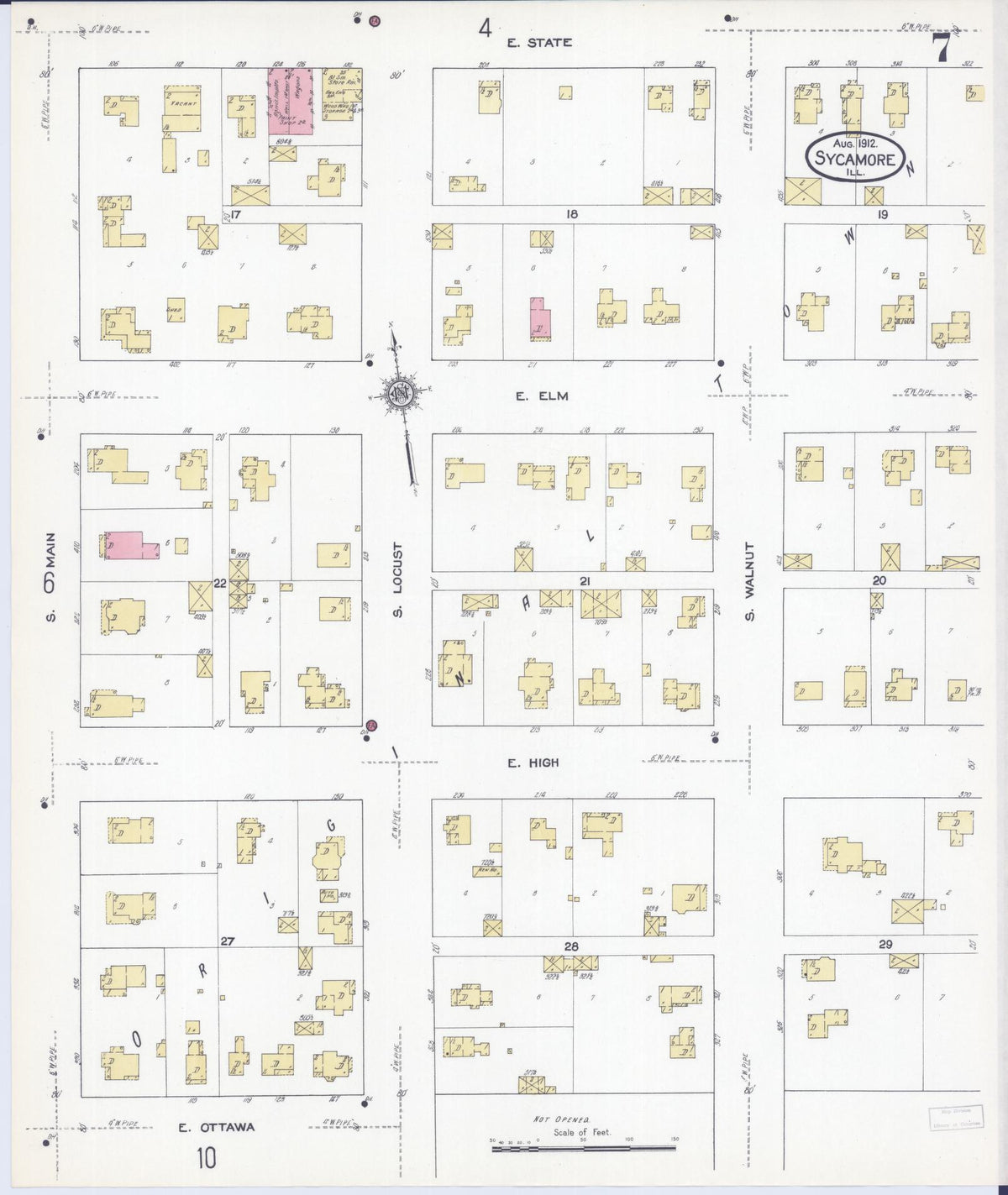Sanborn Fire Insurance Map from Sycamore, De Kalb County, Illinois (1912), Sheet #0007 - Complete Map Set gallery image, historic Sanborn map, vintage wall art, Illinois Illinois