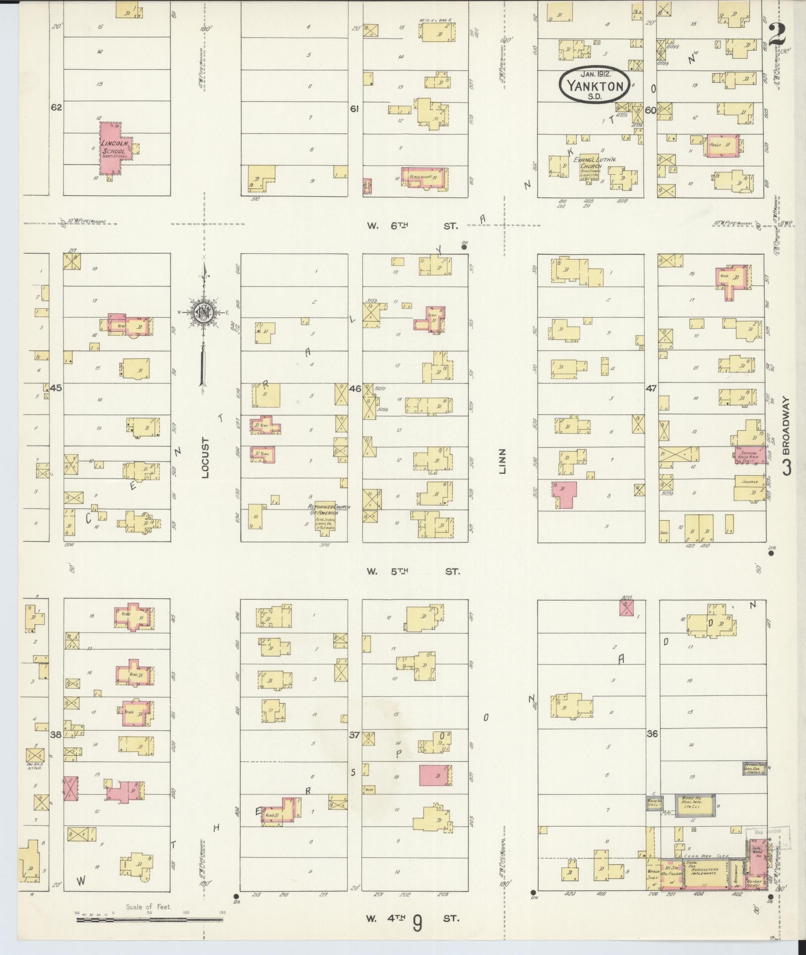 Sanborn Fire Insurance Map from Yankton, Yankton County, South Dakota (1912), Sheet #0002 - Complete Map Set gallery image, historic Sanborn map, vintage wall art, South Dakota South Dakota