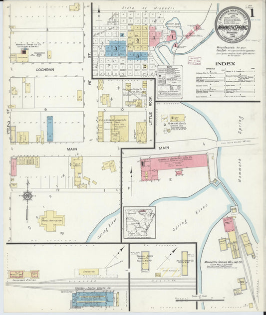 Sanborn Fire Insurance Map from Mammoth Spring, Fulton County, Arkansas (1914), Sheet #0001 - Complete Map Set gallery image, historic Sanborn map, vintage wall art, Arkansas Arkansas