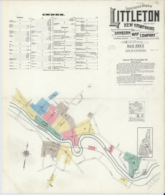Sanborn Fire Insurance Map from Littleton, Grafton County, New Hampshire (1912), Sheet #0001 - Complete Map Set gallery image, historic Sanborn map, vintage wall art, New Hampshire New Hampshire