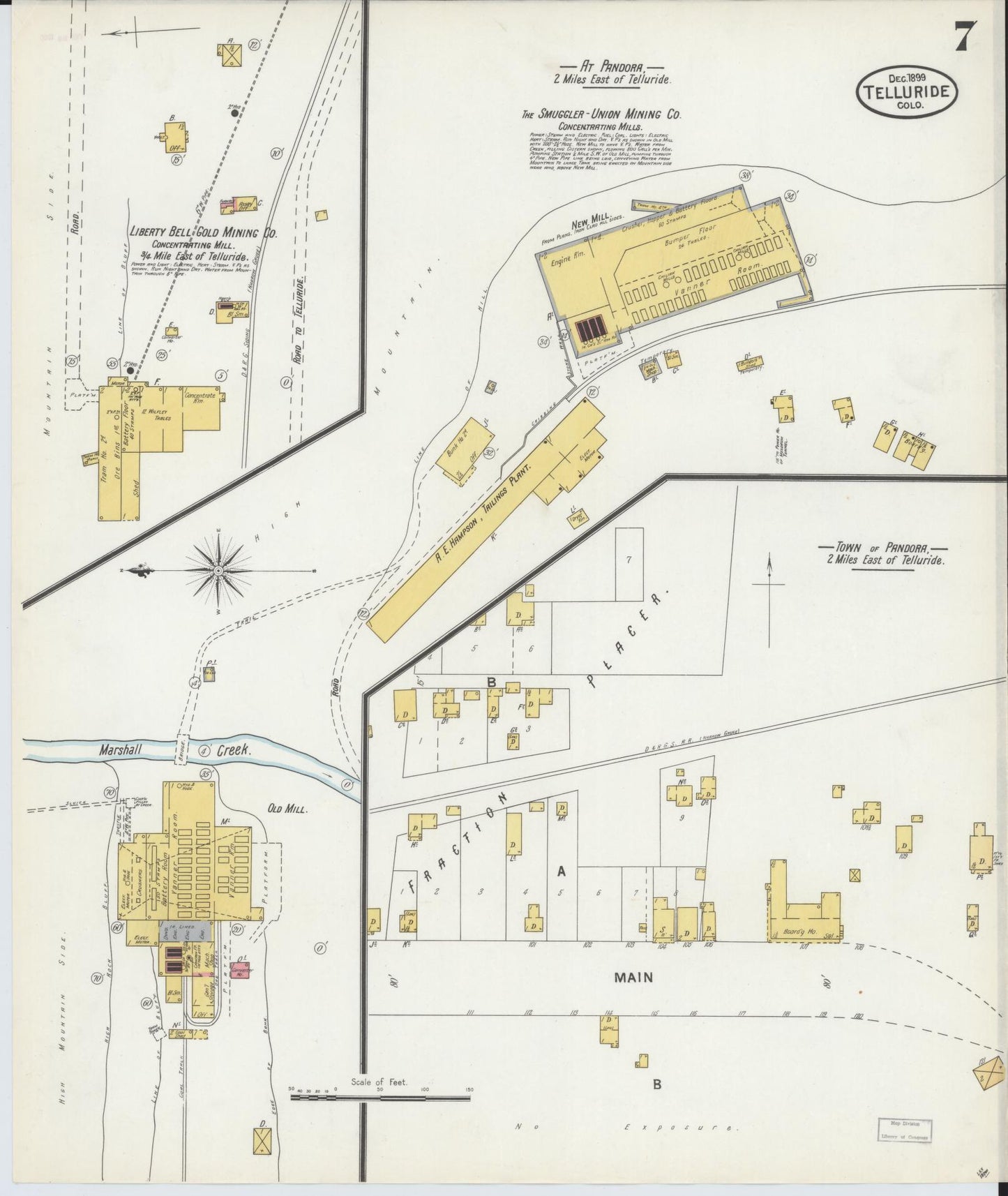 Sanborn Fire Insurance Map from Telluride, San Miguel County, Colorado (1899), Sheet #0007 - Historic Sanborn Fire Insurance Map Print, vintage old map wall art, antique decor, genealogy gift, Colorado Colorado map