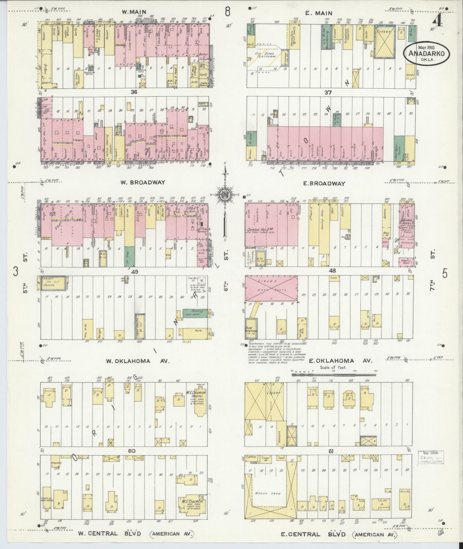Sanborn Fire Insurance Map from Anadarko, Caddo County, Oklahoma (1910), Sheet #0004 - Complete Map Set gallery image, historic Sanborn map, vintage wall art, Oklahoma Oklahoma