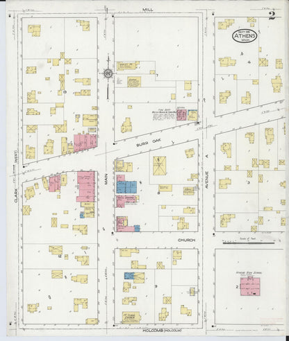 Sanborn Fire Insurance Map from Athens, Calhoun County, Michigan (1916), Sheet #0002 - Complete Map Set gallery image, historic Sanborn map, vintage wall art, Michigan Michigan