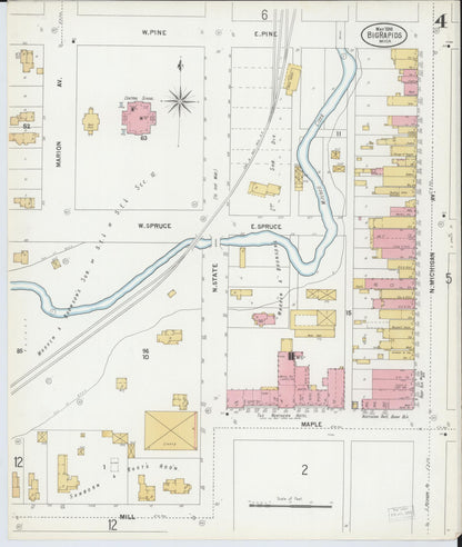 Sanborn Fire Insurance Map from Big Rapids, Mecosta County, Michigan (1899), Sheet #0004 - Complete Map Set gallery image, historic Sanborn map, vintage wall art, Michigan Michigan