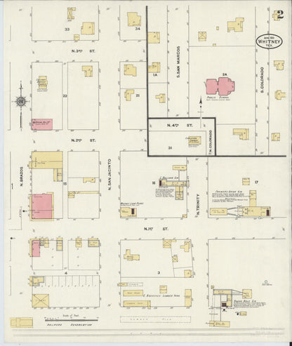 Sanborn Fire Insurance Map from Whitney, Hill County, Texas (1911), Sheet #0002 - Historic Sanborn Fire Insurance Map Print, vintage old map wall art, antique decor, genealogy gift, Texas Texas map