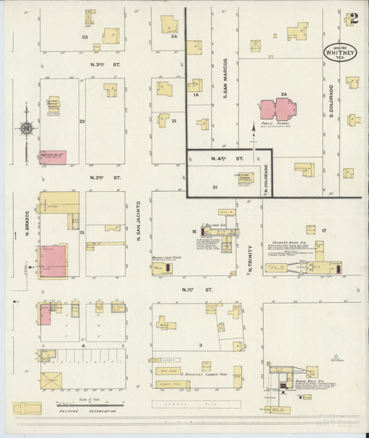 Sanborn Fire Insurance Map from Whitney, Hill County, Texas (1911), Sheet #0002 - Historic Sanborn Fire Insurance Map Print, vintage old map wall art, antique decor, genealogy gift, Texas Texas map