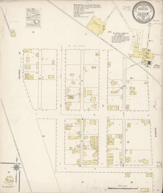Sanborn Fire Insurance Map from Cusick, Pend Oreille County, Washington (1915), Sheet #0001 - Historic Sanborn Fire Insurance Map Print, vintage old map wall art, antique decor, genealogy gift, Washington Washington map