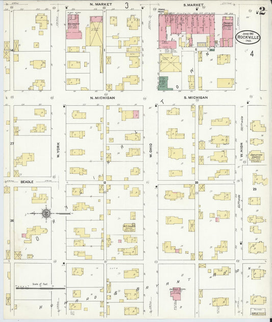 Sanborn Fire Insurance Map from Rockville, Parke County, Indiana (1910), Sheet #0002 - Historic Sanborn Fire Insurance Map Print, vintage old map wall art, antique decor, genealogy gift, Indiana Indiana map