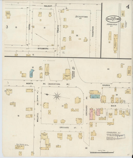 Sanborn Fire Insurance Map from Deckertown, Sussex County, New Jersey (1897), Sheet #0004 - Historic Sanborn Fire Insurance Map Print, vintage old map wall art, antique decor, genealogy gift, New Jersey New Jersey map