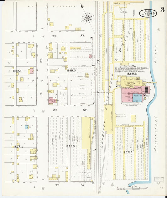 Sanborn Fire Insurance Map from Lyons, Clinton County, Iowa (1892), Sheet #0003 - Historic Sanborn Fire Insurance Map Print, vintage old map wall art