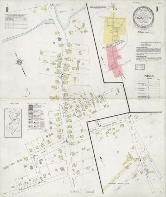 Sanborn Fire Insurance Map from Cranbury, Middlesex County, New Jersey (1933), Sheet #0001 - Complete Map Set gallery image, historic Sanborn map, vintage wall art, New Jersey New Jersey