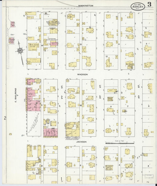 Sanborn Fire Insurance Map from Ashley, Washington County, Illinois (1910), Sheet #0003 - Historic Sanborn Fire Insurance Map Print, vintage old map wall art, antique decor, genealogy gift, Illinois Illinois map