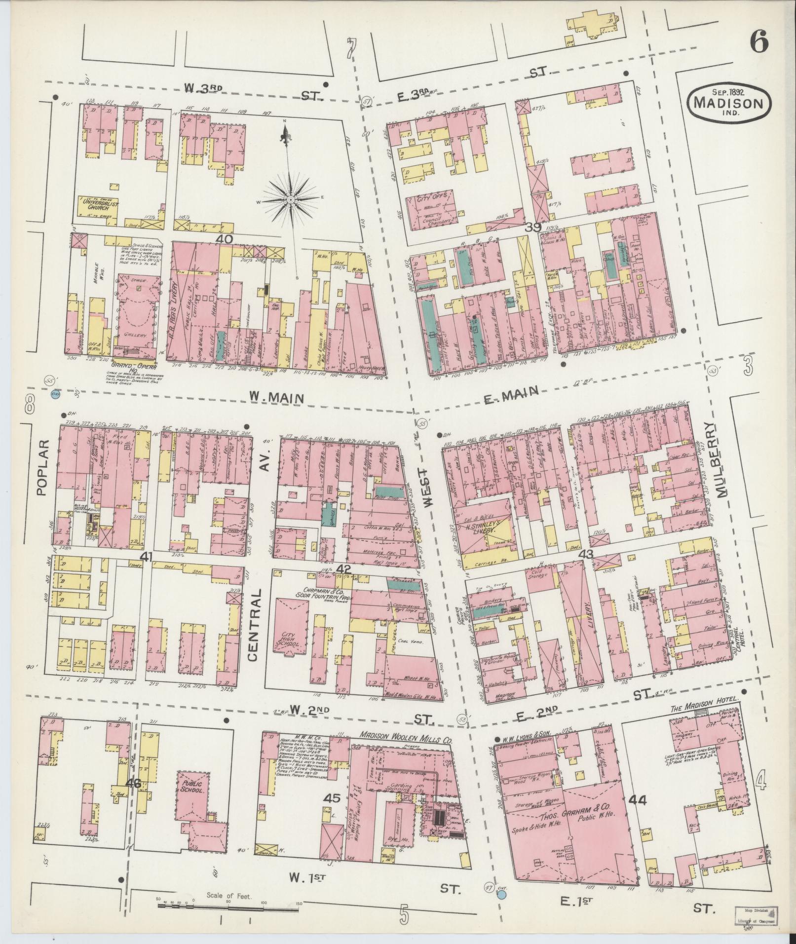 Sanborn Fire Insurance Map from Madison, Jefferson County, Indiana (1892), Sheet #0006 - Complete Map Set gallery image, historic Sanborn map, vintage wall art, Indiana Indiana