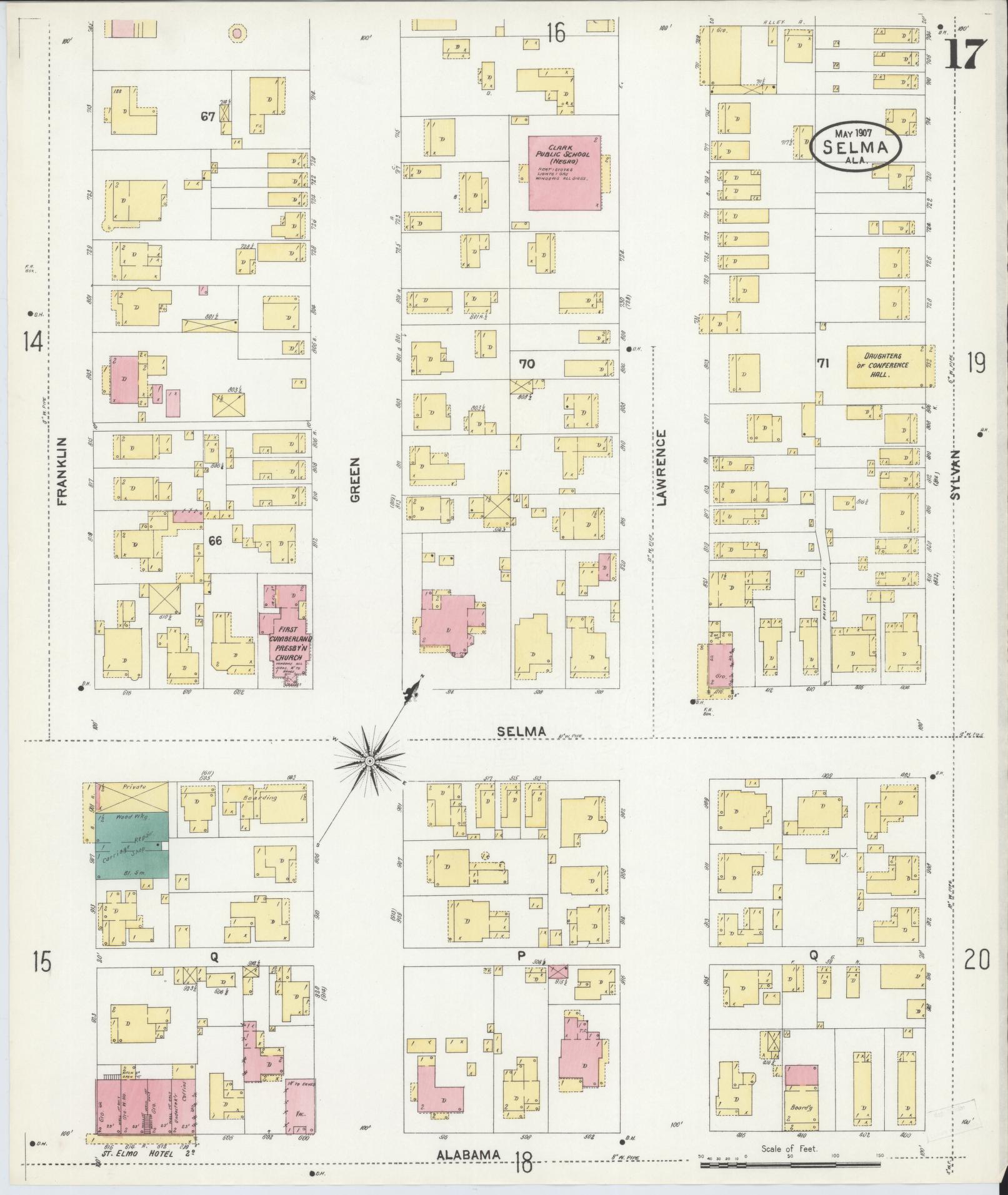 Sanborn Fire Insurance Map from Selma, Dallas County, Alabama (1907), Sheet #0017 - Complete Map Set gallery image, historic Sanborn map, vintage wall art, Alabama Alabama
