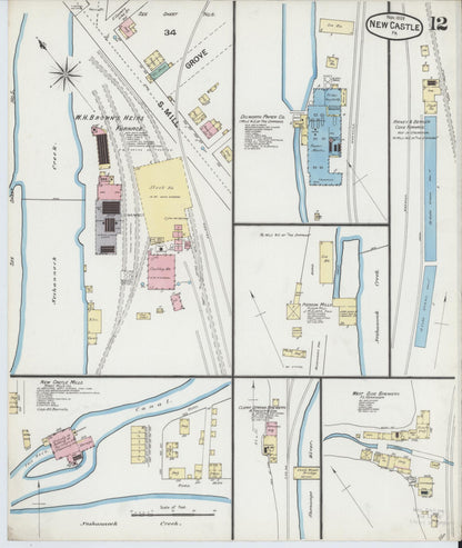 Sanborn Fire Insurance Map from New Castle, Lawrence County, Pennsylvania (1888), Sheet #0012 - Historic Sanborn Fire Insurance Map Print, vintage old map wall art, antique decor, genealogy gift, Pennsylvania Pennsylvania map