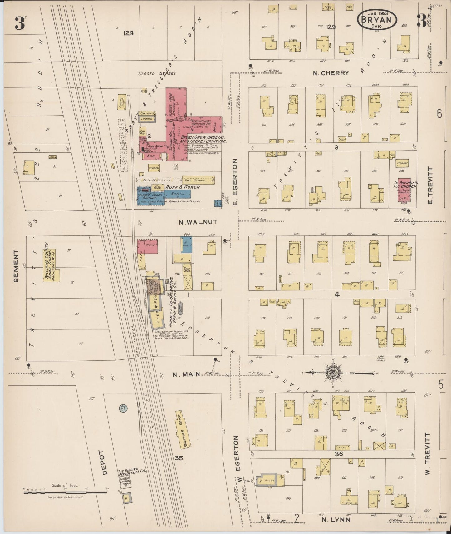 Sanborn Fire Insurance Map from Bryan, Williams County, Ohio (1923), Sheet #0003 - Historic Sanborn Fire Insurance Map Print, vintage old map wall art, antique decor, genealogy gift, Ohio Ohio map