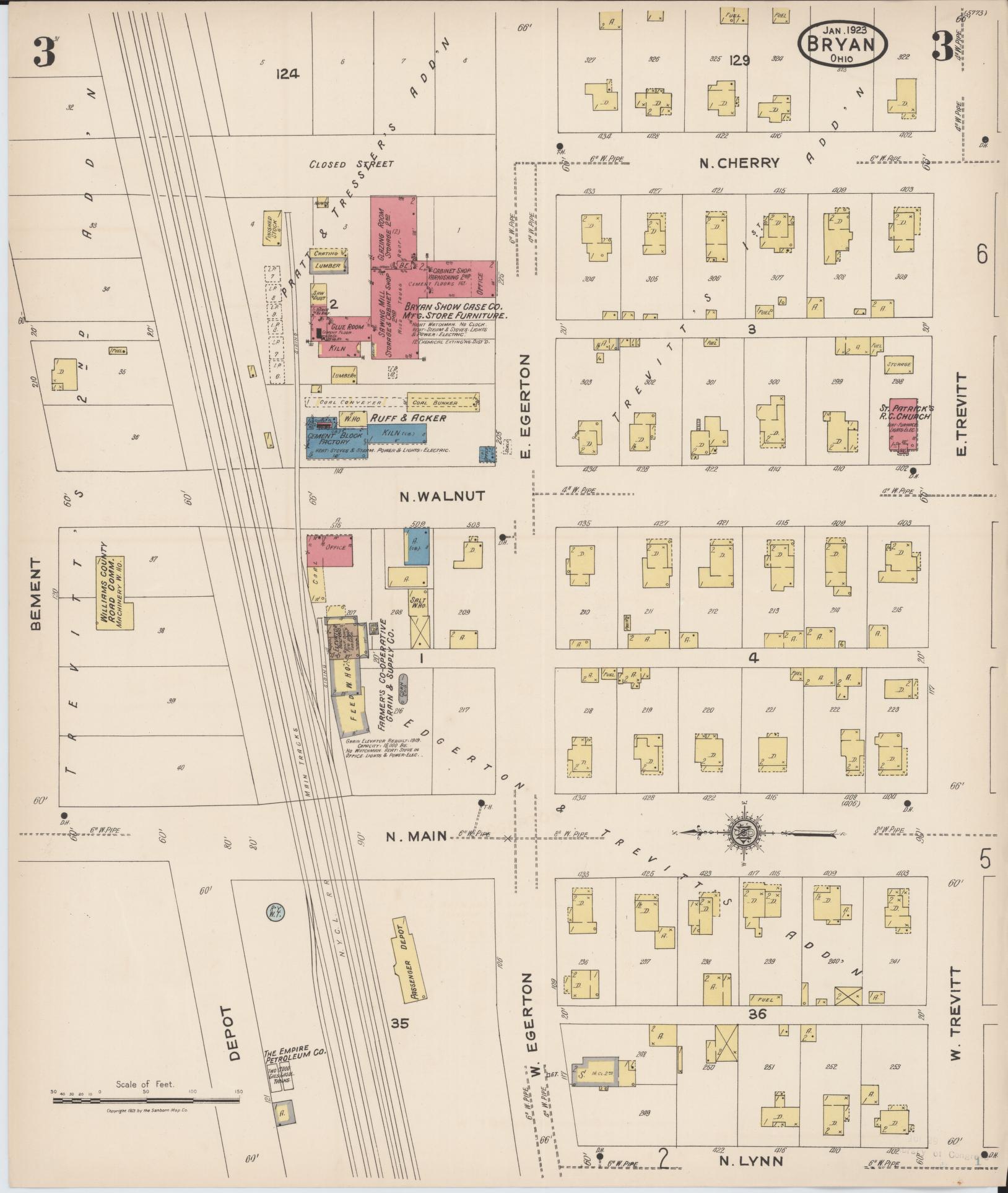 Sanborn Fire Insurance Map from Bryan, Williams County, Ohio (1923), Sheet #0003 - Historic Sanborn Fire Insurance Map Print, vintage old map wall art, antique decor, genealogy gift, Ohio Ohio map