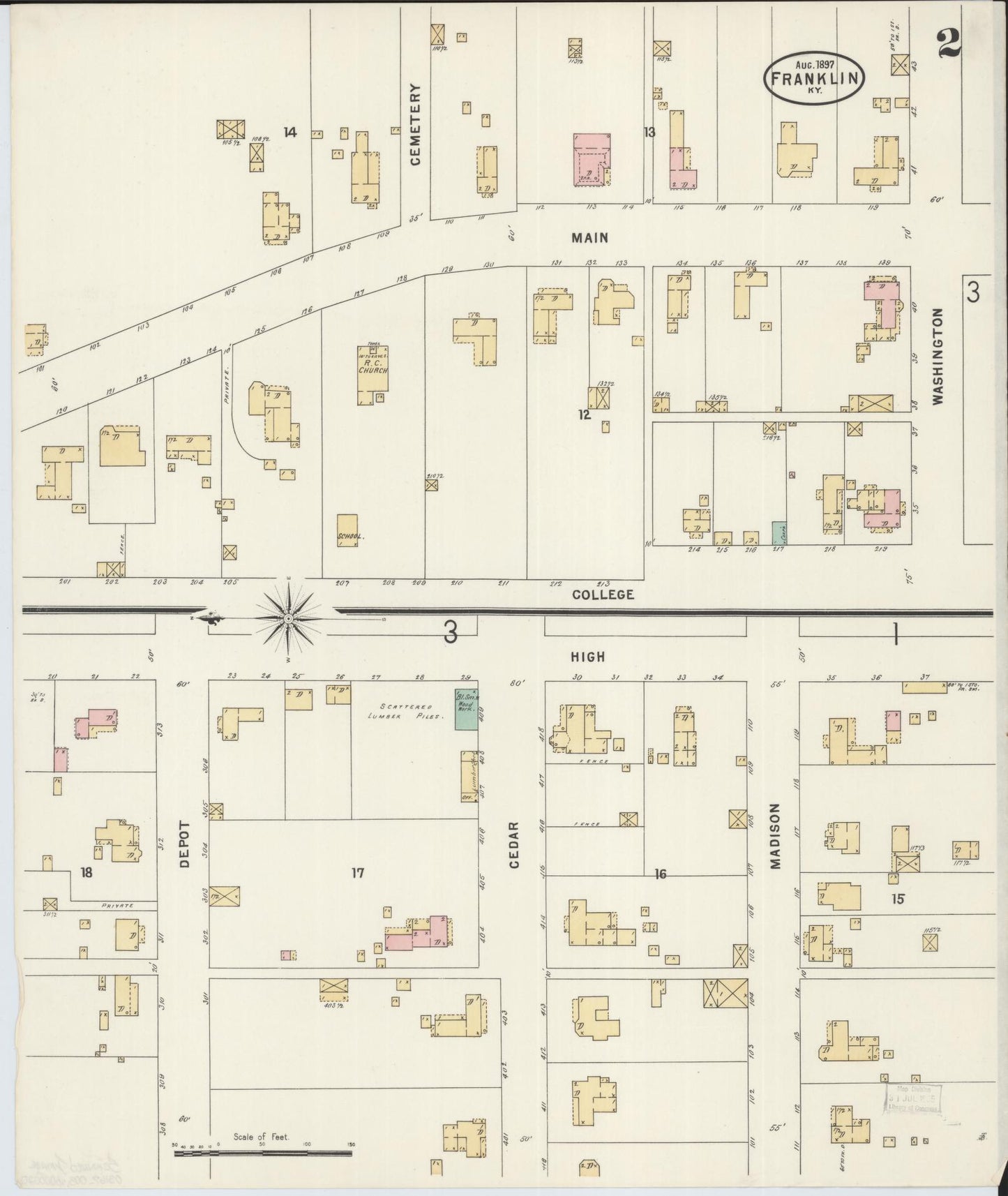 Sanborn Fire Insurance Map from Franklin, Simpson County, Kentucky (1897), Sheet #0002 - Historic Sanborn Fire Insurance Map Print, vintage old map wall art, antique decor, genealogy gift, Kentucky Kentucky map